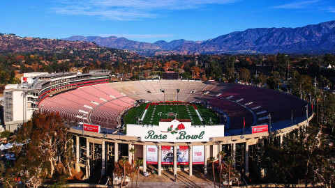 Rose Bowl Stadium clear blue sky.